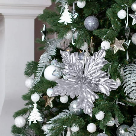 6 Pcs Christmas Silver Metallic Lamé Artificial Poinsettia Flower Picks Glitter Christmas Tree Ornaments 8.2 Wide for Silver Christmas Tree Wreath Garland Winter Wedding Party Decoration 6 Pcs Christmas Silver Metallic Lamé Artificial Poinsettia Flower Picks Glitter Christmas Tree Ornaments 8.2 Wide for Silver Christmas Tree Wreath Garland Winter Wedding Party Decoration